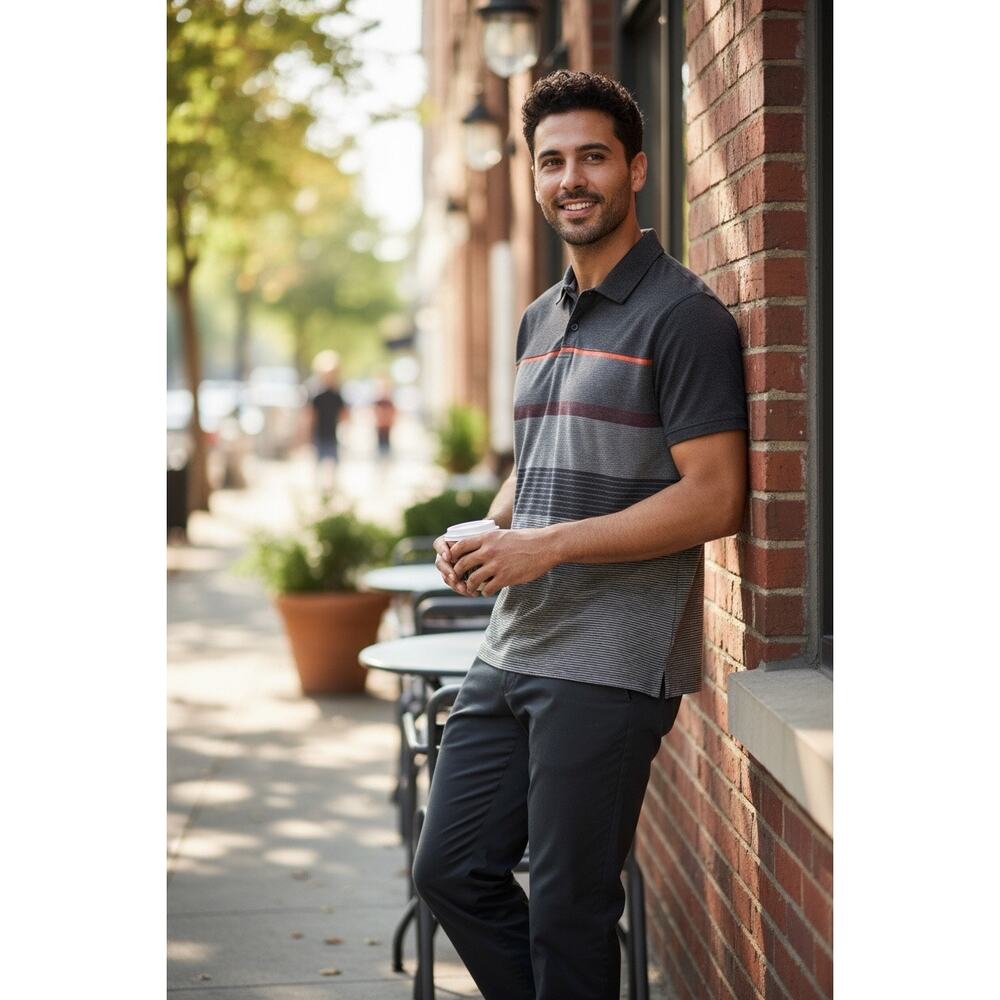 Prana Men's Polo Short Sleeve Pocket Grey OrangeT-Shirt Small